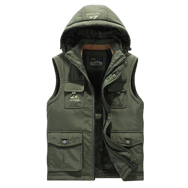 Montbreaker Men's Winter Fleece Lined Vest Detachable Hood Sleeveless Jacket - MONTBREAKER