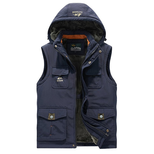 Montbreaker Men's Winter Fleece Lined Vest Detachable Hood Sleeveless Jacket - MONTBREAKER
