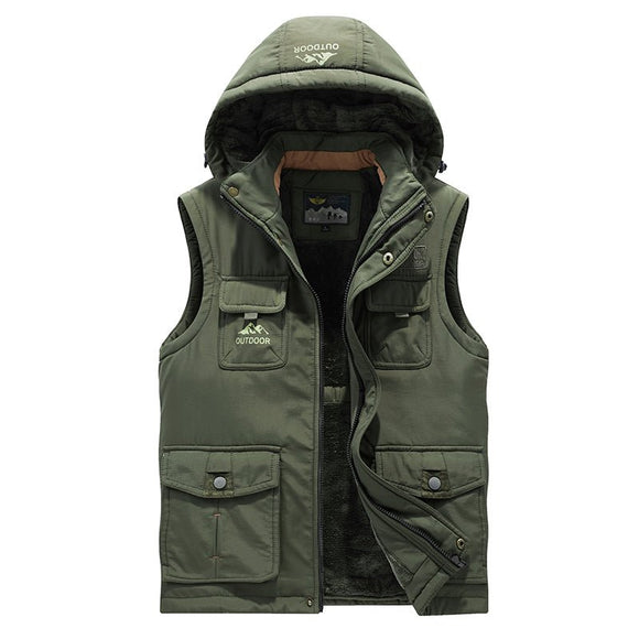 Montbreaker Men's Winter Fleece Lined Vest Detachable Hood Sleeveless Jacket - MONTBREAKER